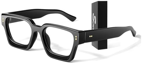 Sunier Lunettes de Vue Femme Homme Transparente Vintage Grand Carré Montures épaisse Surdimensionné UV400 Fausse Lenti