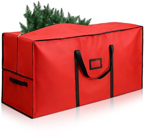 Christmas tree storage bag Fits Up to 9ft Tall, 600D Oxford waterproof with Durable Handles & Zipper Xmas Tree Storage Bag (Red)
