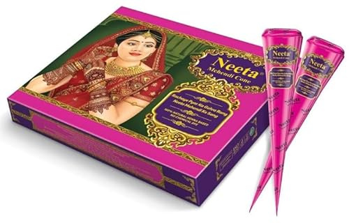 12 x Neeta *Special Rosa Wrapping* Mehendi Cones Dark Brown Mehndi | Alles Natürliche Körperkunst Bio Hebral Temporäre Tattoo | Gebrauchsfertiges Tattoo
