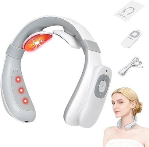 Nackenmassagegerät, Nackenmassager und Fernbedienung,ragbares beheiztes Nackenmassagegerät mit 6 Massagemodi 15 Intensitätsstufen für Frauen und Männer, Zuhause, Büro, Spaziergänge