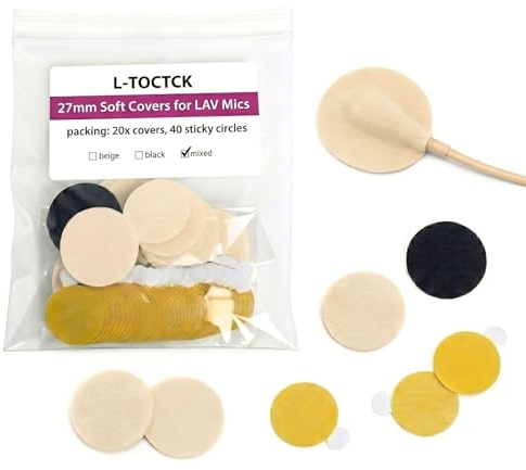27mm Microphone Sound Shield, 20pcs Lavalier Mic Covers with 40 Adhesive Stickers, Wind Noise Reduction Mic Tape for Film, Interview, Video Recording (mixed)