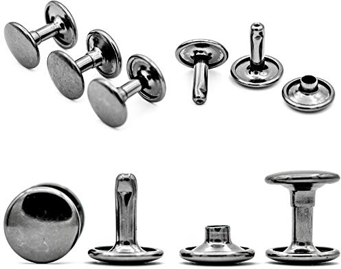 My Belt - 25 Stück Hohlnieten für Leder, Ledernieten 10mm Gunmetal, Doppelkappe Nieten, Gürtelnieten Kappe Schwarz