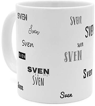 printplanet Tasse mit Namen Sven - Motiv Schriftarten Sammlung - Namenstasse, Kaffeebecher, Mug, Becher, Kaffeetasse - Farbe Weiß