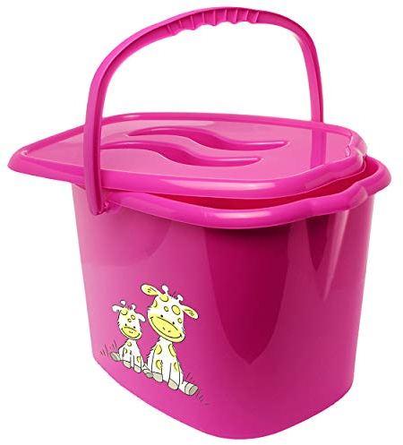 Eimer/Putzeimer/Mülleimer - mit Deckel + Tragegriff - pink - rosa Tiere - Giraffe Bieco - geruchsdicht - Windeleimer Geruch - geruchsfrei - Wickeleime..
