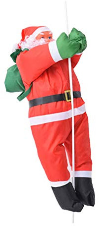 LIOOBO 40cm Weihnachtsmann der auf Seilweihnachtsbaum hängender Verzierungswandfensterinnendekoration im Freien klettert （Ohne Seillänge）