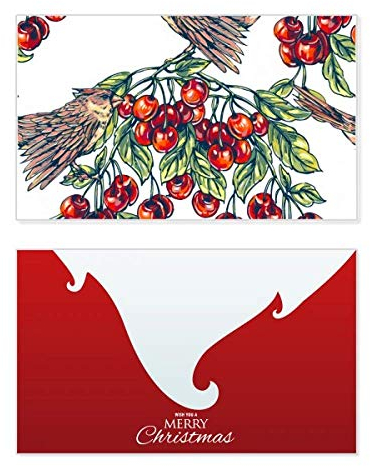 Weihnachtskarte für Vögel, Pflanzen, Obst, Essen, Grün