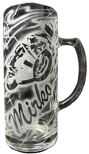Bierkrug 0,5 l mit Gravur Motorradfahrer Motorrad Logo Name personalisiert | biker Glas Krug Bierglas Bierseidel graviert Glaskrug individuell Geschenk