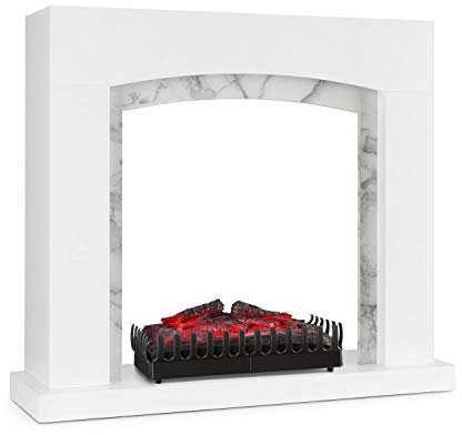 KLARSTEIN Studio Frame II - Set Decorativo con Alloggiamento + Inserto Camino Kamini, Design Classico, MDF, Fissaggio a Parete, 93,5 x 87,5 x 30 cm, Inserto: Effetto Fuoco Realistico, Bianco