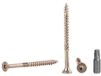 Lot de 60 vis à bois en acier zingué jaune Tête Torx Type 17 Tête fraisée Vis à panneaux d’aggloméré 6,0 x 70 mm