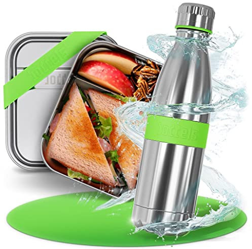 Boddels Lunch-Set: Brotdose Edelstahl 800ml und Trinkflasche 500ml | Brotzeitbox für Snacks | Isolierflasche | Doppelwandige Flasche | Brotdose für Kinder Mit Fächern