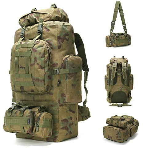HongXingHai 100 l Camping Wandern Rucksack, Molle Militär-Rucksack, wasserdicht, leicht, Wanderrucksack, Ruingrün, Large, Wanderrucksäcke