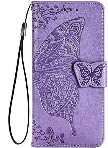 TEYYOS Papillon Coque Folio pour OnePlus Nord CE 3 Lite, Housse Étui en PU/TPU Cuir Flip Portefeuille avec Espèces et Carte Fente, Téléphone Case Protection Cover - Violet Clair