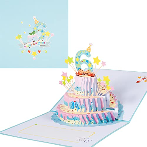 3D Geburtstagskarte zum 6.Geburtstag,Pop Up Karte zur Volljährigkeit Geburtstagsparty,Geburtstagstorte,Happy Birthday Grußkarten,Jubiläumskarte Klappkarte,mit Umschlag