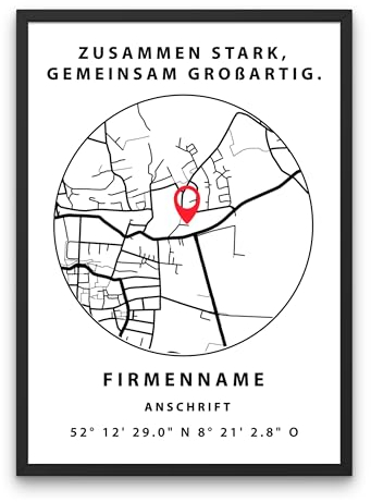 PURESIZE Koordinaten Geschenk personalisiert Din A4 oder A3 (mit Rahmen) für Kollegen, Firmen, Firmenjubiläen, Büro Deko, Eingang und Flur, Weihnachten, Mitarbeiter