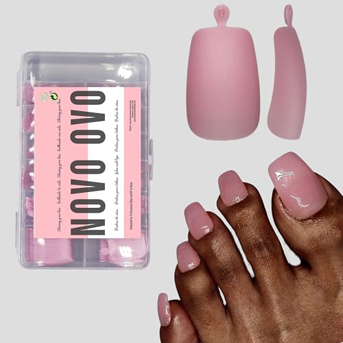 NOVO OVO Lot de 240 faux ongles d'orteils à presser en gel souple, rose baie, long, effilé carré, pré-appliqué, couche de base, couverture complète, faux ongles pré-gravés pour bricolage x 12 tailles