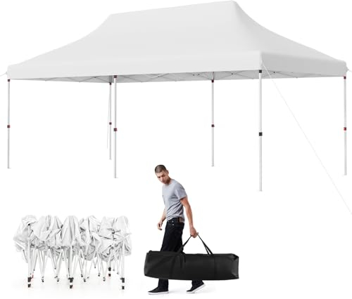 HOMASIS Gazebo Pieghevole Esterno Resistente con Tetto a Scomparsa, Protezione UV 50+, Tenda Regolabile in Altezza, Padiglione da Giardino con Borsa per Matrimonio, Festa, 3x6M (Bianco)