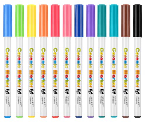 Morocket Porzellanstifte Spülmaschinenfest 12 Farben,Porzellanstifte Kinder,Abdichtung Glasmalstifte,Keramikstifte zum bemalen und verzieren,Acrylstifte Marker Stifte für Steine Glas und Keramik