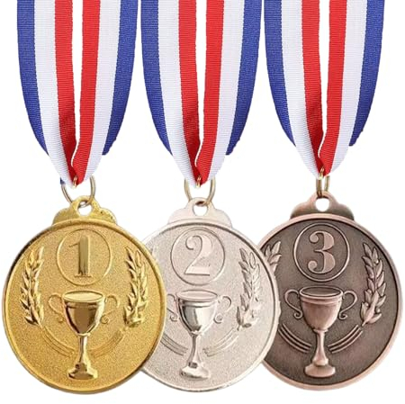 HoAhaMaya 3pcs digitale Medaillen, Metallanhänger mit Bandrändern, Metallmedaillen, Auszeichnungen, Spiele-/Sportwettbewerbspreise, Gold-, Silber-, Bronze-Medaillen, geeignet für Erwachsene und Kinder