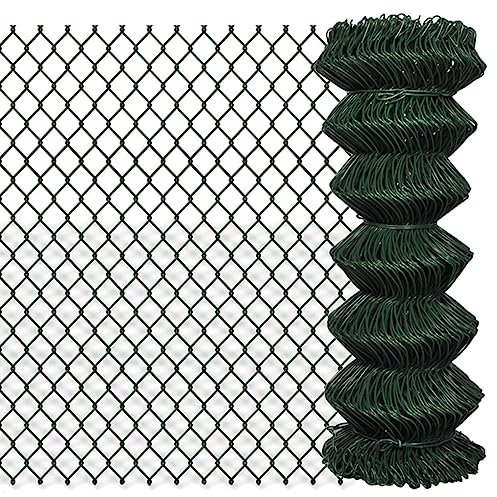 Juroupi Chain Link Fence Steel 1x15 m Green,Chain Link Fence,Garden Fencing,Chain Link Fencing,Garden Fencing Barrier-140344