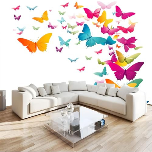 Papier Peint Papillon Coloré 3D Panoramique Murale Salon 250x175 cm Papier Peint intissé pour Chambre Salon Personnalisé Décoration Murale