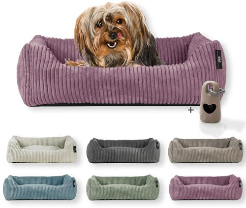 Rohrschneider Hundebett waschbar | für kleine und mittelgroße Hunde | mit Hundekissen Cord | 2 Größen (ca. 55x42 cm/ca. 70x50 cm) inkl. Gassibeutel (Altrosa 55 cm, Cordstoff breit)