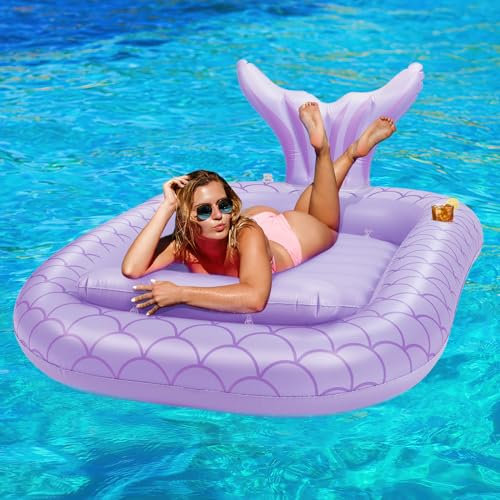 HeySplash Hamac Gonflable Flottant Piscine pour Adultes, 185x125x25 cm Matelas Gonflable pour Piscine, Bouée Gonflable Flottant Hamacs d'eau PVC Lit Flottant Gonflable Hamac, Violet