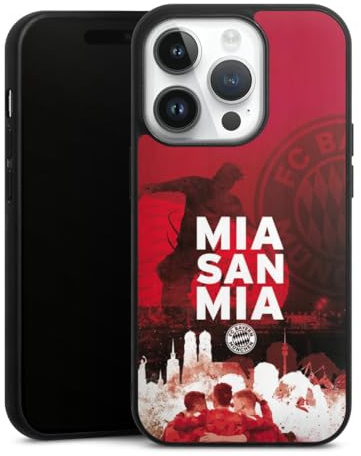Holz Case kompatibel mit Apple iPhone 14 Pro Walnuss Handyhülle Echtholz Hülle FCB Mia San Mia FC Bayern München