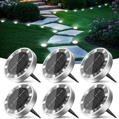 Peasur Luci Solari da Giardino, 6 Pezzi Faretto Led da Esterno Solare da Terra, 8 LED Sepolta Faretti Solari Impermeabile per Prato, Scala, Paesaggio (Bianco Freddo)