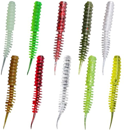 DIFLAX 30 Stück Forellen Gummiköder Flexibler Forellenköder Langlebiger Gummiköder Weiche Angelköder für künstliche Würmer Angelzubehör Forellenköder Gummifisch Barschköder Angeln(10 Farben)