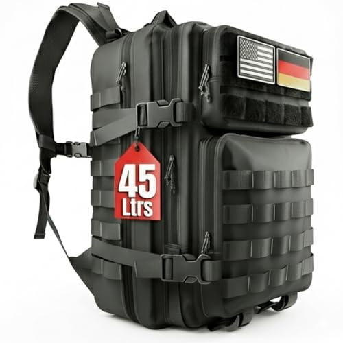 SPARTANFY Taktischer Rucksack 45 L für Herren – Wasserdicht, MOLLE-System, Große Outdoor & Gym Backpack – Ideal für Crossfit, Fitness, Wandern, Reisen, Bergsteigen, Militär & Alltag