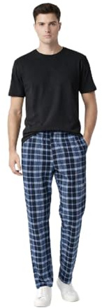 Gaffer Mens Pyjamas Set Trousers Woven Check Lounge Pants Half Sleeve T Shirts Top Blue - Black S