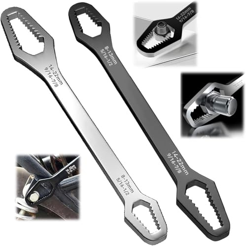 Generisch Einfacher Doppelseitiger Schraubenschlüssel, 8-22mm Verstellbarer Doppelend Torx Schlüssel Universal, Selbstspannender Doppelendschlüssel, Multifunktionaler Schlüssel (Schwarz+Silber)