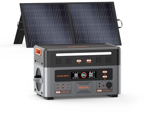 Oscal Powermax 3600 PE, EstacióN EléCtrica PortáTil De 3600w Con Panel Solar De 100W, Generador Solar de 2016Wh De 1500W de Carga de Ca, EstacióN EléCtrica De BateríA Lifepo4 Para Acampar En Casa Rv