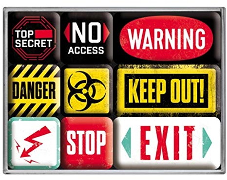 Nostalgic-Art Retro Kühlschrank-Magnete, 9 Stück, Warning – Geschenk-Idee für Nostalgie-Fans, Magnetset für Magnettafel, Vintage Design