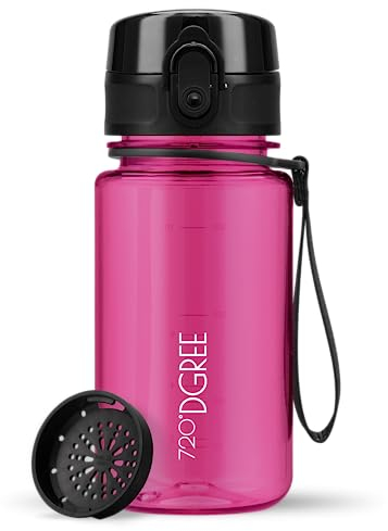 720°DGREE Kinder Trinkflasche 350ml “uberBottle“ crystalClear +Sieb - BPA-Frei, Auslaufsicher - Für Schule, Kindergarten, Mädchen & Jungs ab 3 Jahre - Kleine Wasserflasche - Leicht, Stoßfest