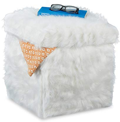 Relaxdays Sitzwürfel Fell, Faltbar, Gepolstert, Plüsch, Hocker mit Stauraum, 40 L, Sitzbox HxBxT: 39 x 38 x 38 cm, weiß
