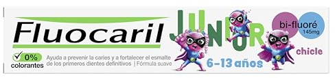 Fluocaril Junior Bi-Fluoré 145 mg Pasta Dentífrica Anticaries Sabor Chicle Esmalte Reforzado, Fortalece los primeros dientes definitivos, Eficacia Clínicamente Probada 75 ml