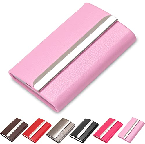 Waylipun Visitenkartenetui, luxuriöses PU-Leder Premium Visitenkartenhalter, mit Magnetverschluss, zur Schonenden Aufbewahrung Ihrer Karten Namenskartenhalter für Büro Herren Damen (Rosa)
