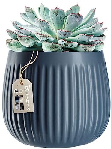 KADAX Pot à fleurs, en céramique avec gaufrage décoratif, pot à plantes, en 4 variantes de couleurs, bac à fleurs pour plantes d'intérieur, en céramique, au design intemporel (14 cm, bleu foncé)
