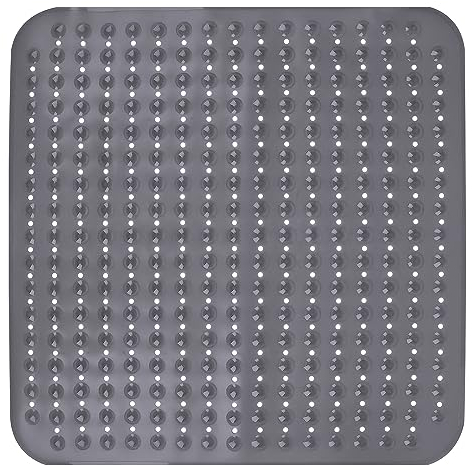 Leeko 80x80cm Duschmatten, rutschfest Badematte mit 285 Saugnäpfen und Abflusslöchern, PVC Material BPA frei Duschmatte, Schimmelresistente, Maschinenwaschbare Anti-Rutsch Badematte (Grau)