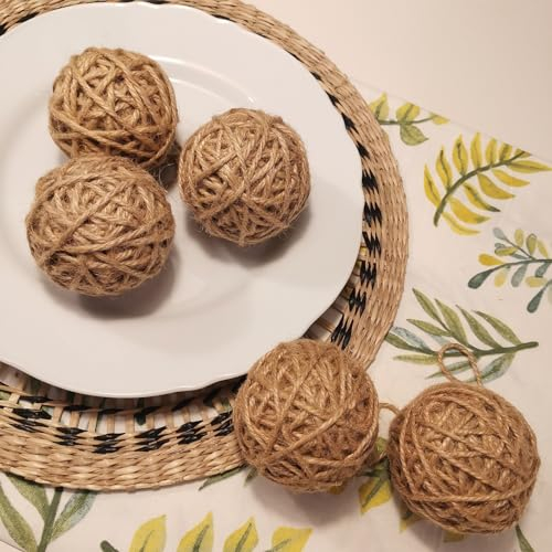 Elkpruu 6 dekorative Kugeln für Tafelaufsatz, Schalen von Weihnachtsschmuck, Bindfaden, Bauernhaus, Weihnachtsbaum, hängende Ornamente, rustikale Garnkugel, Dekorationen für Vasen, Füllstoffe für