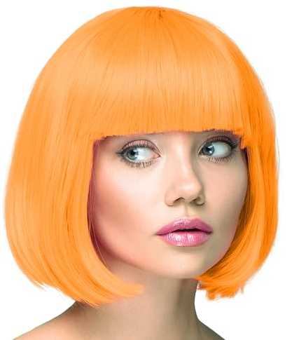 TrendandStylez Bob Perücke unisex, orange, Pagenkopf mit Pony, Damen und Herren Kunsthaar, Wig für Karneval, Fasching, Cosplay