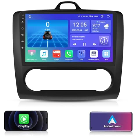 Koodux 9 Pulgadas Auto Radio GPS-Navigator Adecuado para Ford Focus Exi AT 2004-2011, 4+32 GB Android 12 Pantalla táctil Octa Core Caradio admite Carplay Android Auto 4G LTE Bluetooth Wetter