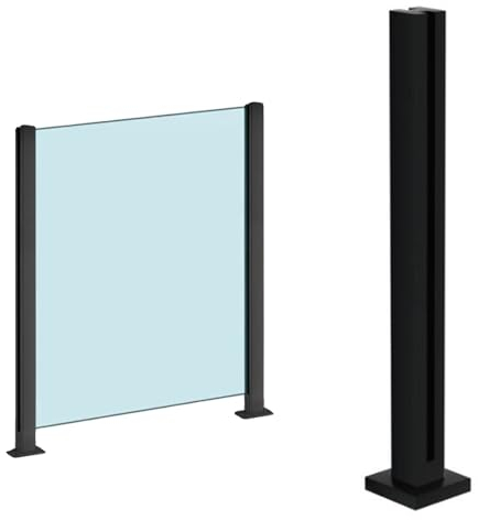 Glasgeländer Pfosten Geländer Schwarzes Glas Geländerpfosten, Glas-Geländerpfosten Säule für Balkongeländer Balkontreppen, Kann keinen Handlauf hinzufügen Version & Höhe anpassbar ( Color : Mid Post ,