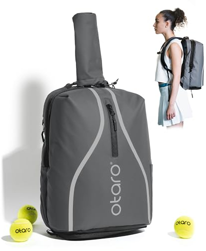 Otaro Tennisrucksack mit Schuhfach Premium (Classic 32L; PRO 42L) Innovative Raumaufteilung & Design | Tennistasche für Hobby u. Profi Tennisspieler Damen Herren (Classic 32L, Grau)