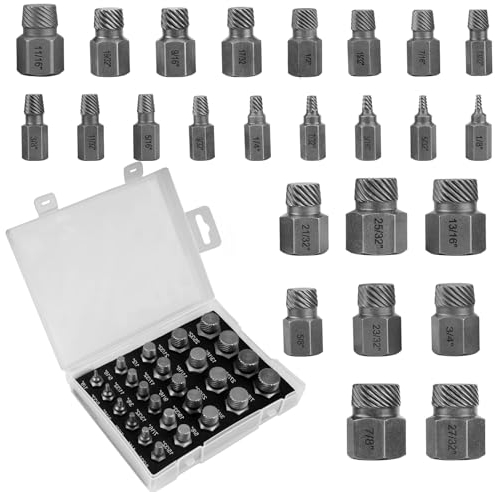 Set de 25 Extracteurs de Vis Cassée extracteur ecrou antivol Set d'extracteurs de Vis Gauche pour Enlever les Boulons Cassés, les Vis, les Vis à Tête Creuse