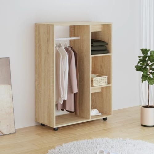 PIXZSSI Kleiderschrank Schlafzimmer Holzwerkstoff mit Rollen Mehrzweckschrank Moderner Stil Funktionale Schrank mit EIN Großes Offenes Fach und 3 Seitliche Ablagen Sonoma-Eiche 80x40x110 cm