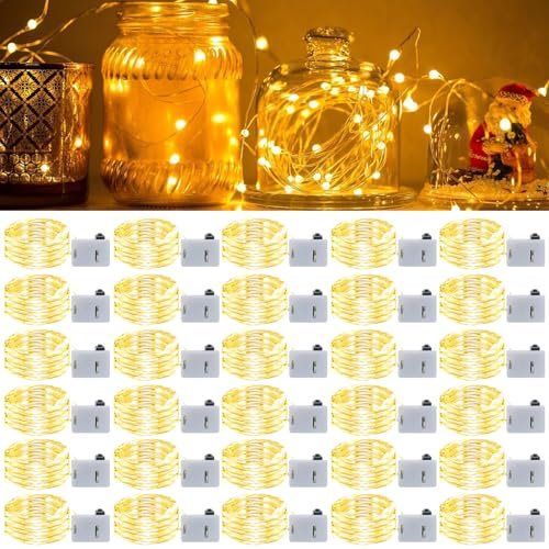 WIYETY LED Lichterkette Batterie: 30 Stück Batterie Kupferdraht Lichterkette mit Drei Modi, 2M 20 LEDs Mini Lichterkette mit Batterie, LED Lichterkette für Party Hochzeit Weihnachten(Warmweiß)