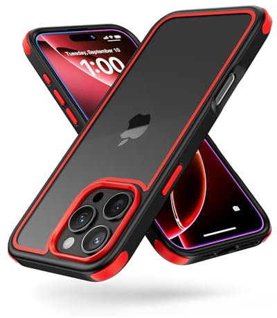 MobNano Funda iPhone 16 Pro MAX Antigolpes Transparente Capa Silicona Bumper Case para iPhone 16 Pro MAX 360 Grados Completa Protectora Funda - Negro/Rojo