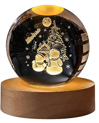 Kristallkugel Nachtlicht, Betende 3D-glaskugel Mit Holzsockel,weihnachtsdeko Glaskugel Lampe, Jesus-Kreuz-moon-planeten, Religiöse Geschenke Für Die Inneneinrichtung (Schneemann)